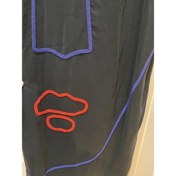 Mara Hoffman Georgia Face Dress Womens Large Beaded Art Slip Midi V Neck Strappy - Picture 4 of 7